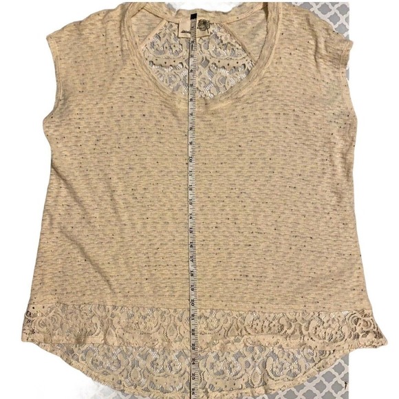 Everleigh Size S/P Shirt Top Short Sleeve Scoop Neck Cream Lace Detail Blouse - Picture 9 of 11